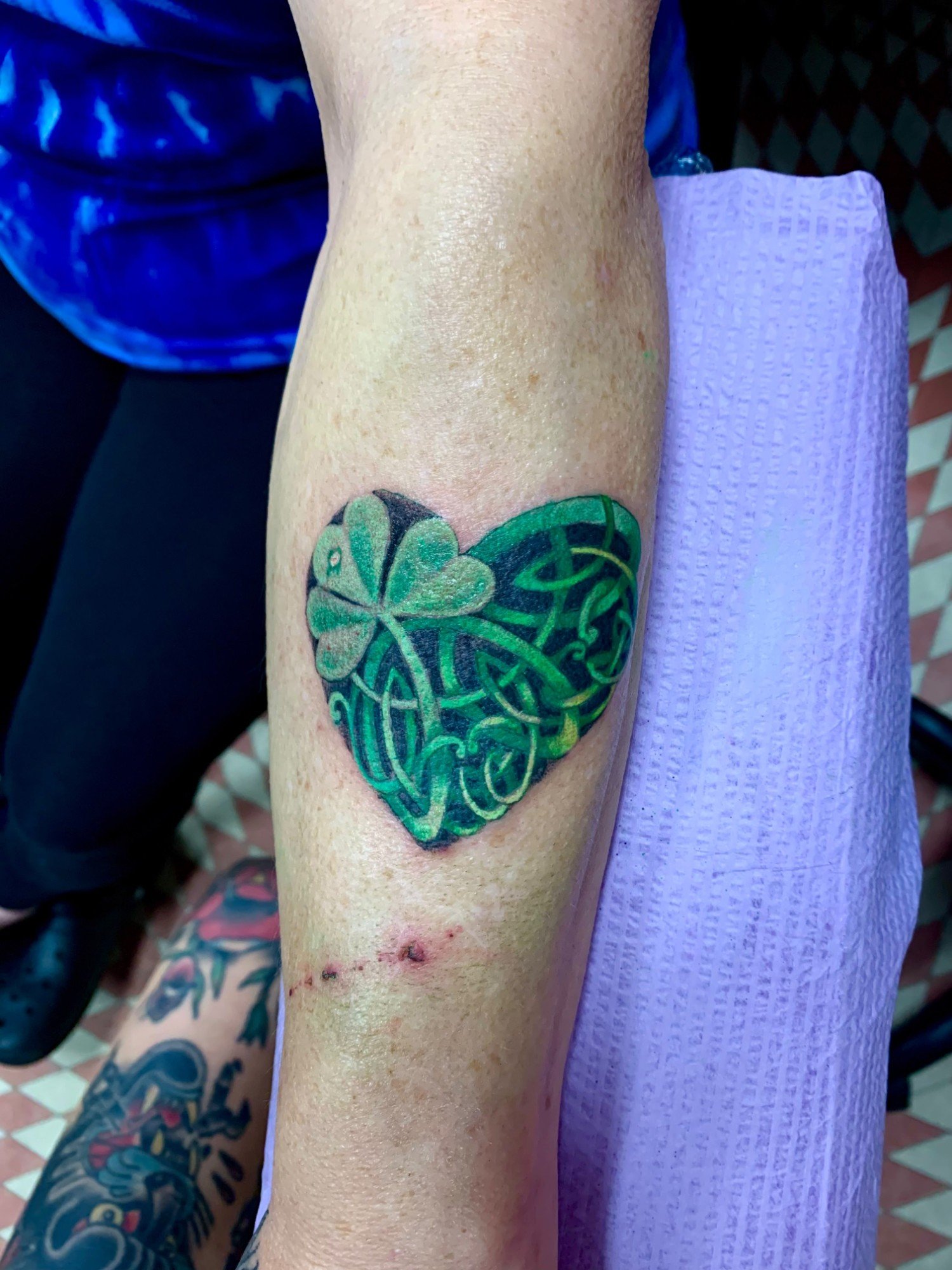 Shamrock and celtic knot heart tattoo